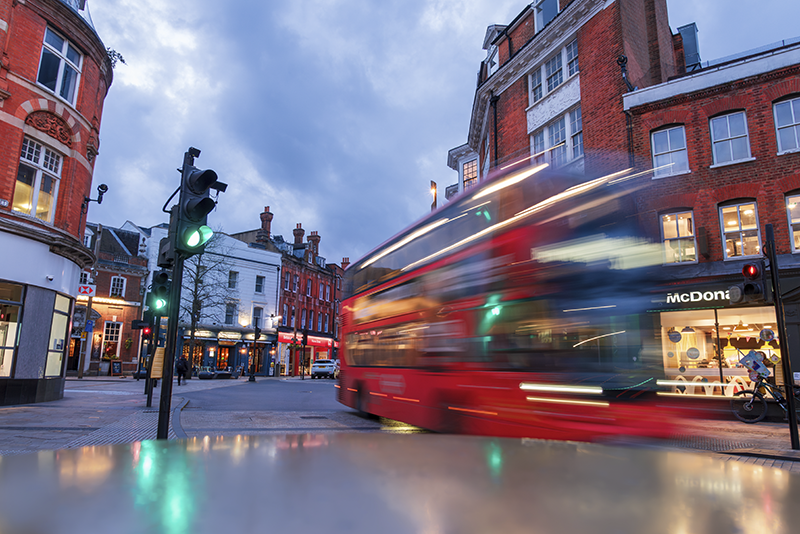 Image of Bromley High Street with a bus going past